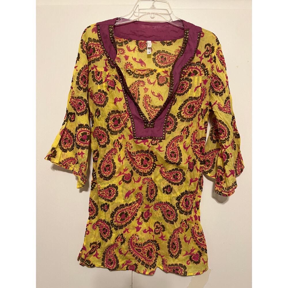 Xia Semi-Sheer, Studded Paisley Tunic Medium